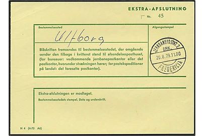 Ekstra Afslutning N4 (4-73 A6) stemplet Jernbanepostkt. 2 OMK. Fredericia d. 20.8.1979 til Ulfborg.