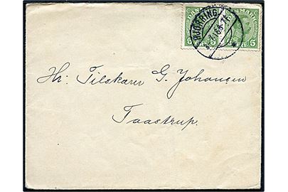 5 øre Chr. X i parstykke på brev annulleret brotype IIb Hjørring * d. 3.7.1916 til Taastrup.