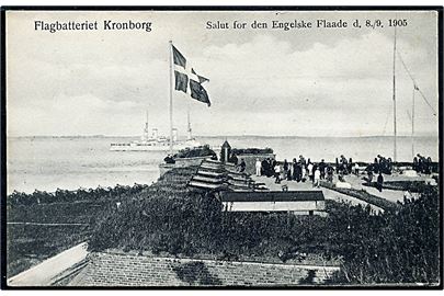 Helsingør. Flagbatteriet Kronborg. Salut for den Engelske Flåde d. 8.8.1905. K. Nielsen no. 139.