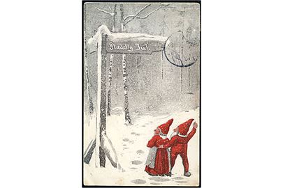 Ludvig Møgelgaard: Julekort med 2 nisser. A. Vincent serie no. 80/8.