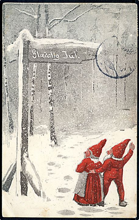 Ludvig Møgelgaard: Julekort med 2 nisser. A. Vincent serie no. 80/8.