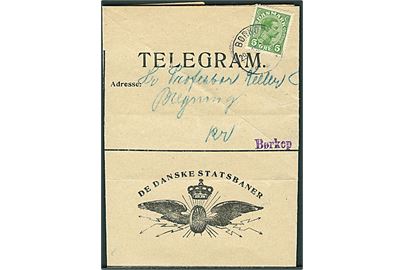 5 øre Chr. X på De Danske Statsbaner telegramformular m. meddelelse fra Haslev stemplet Børkop d. 29.11.1916 til Professor Keller, Brejninge. Rifter.