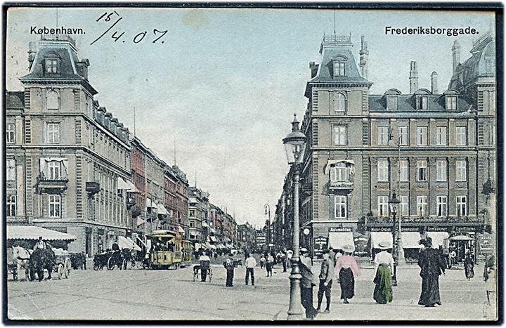 Frederiksborggade med sporvogn i baggrunden. No. 537. Kvalitet 7