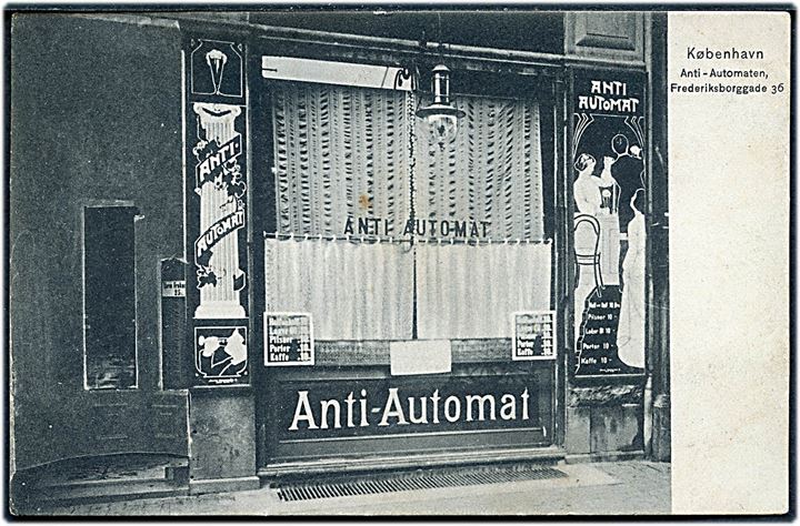 Frederiksborggade 36 “Anti-Automat” café. V.M. no. 1918. Kortet løst i venstre side. Kvalitet 6