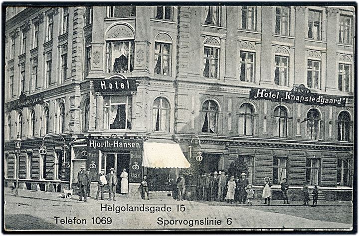 Helgolandsgade 15 med Hotel “Knapstedgaard” og Hjorth-Hansen’s bageri. U/no. Kvalitet 7