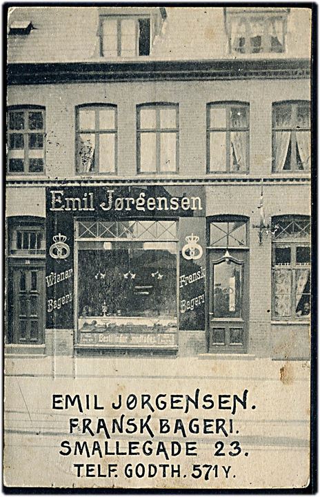 Smallegade 23 med Emil Jørgensens franske bageri. U/no. Kvalitet 7