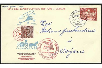 25 øre Frimærkejubilæum på helikopter brev stemplet København Lufthavn d. 1.4.1951 til Vojens.