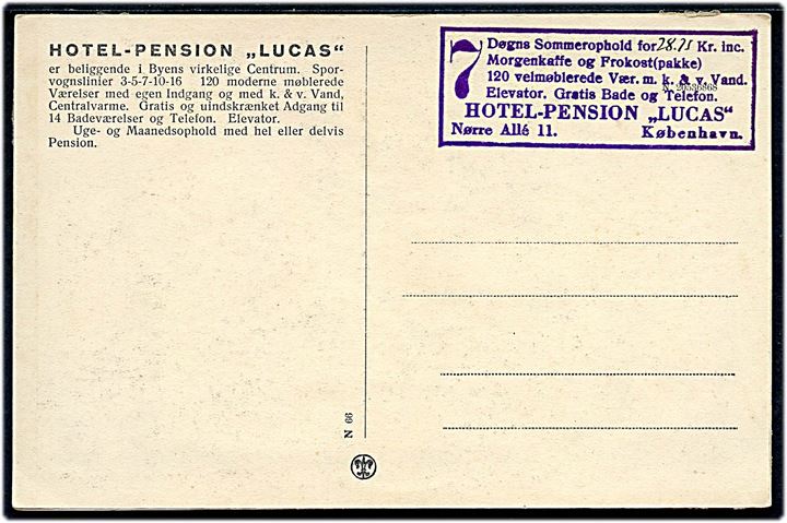 Nørre Allé 11 med Hotel-Pension “Lucas”. Reklamekort no. 66. Kvalitet 8