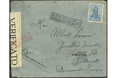 12 c. på brev fra 1917 til Svebølle, Danmark. Åbnet af italiensk censur. Svage stempler.