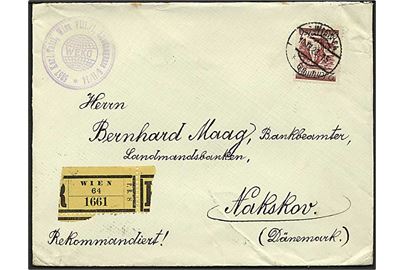 2 sh. single på anbefalet brev fra Wien d. 10.12.1928 til Nakskov, Danmark.