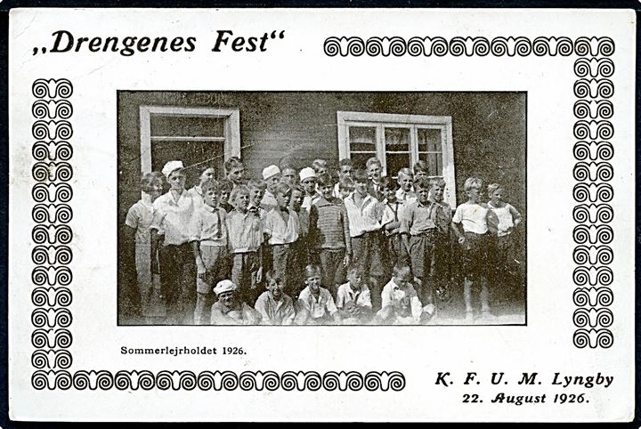 Lyngby, K.F.U.M. “Drengenes Fest” d. 22.8.1926 med billede af Sommerlejrholdet 1926. U/no. Kvalitet 8