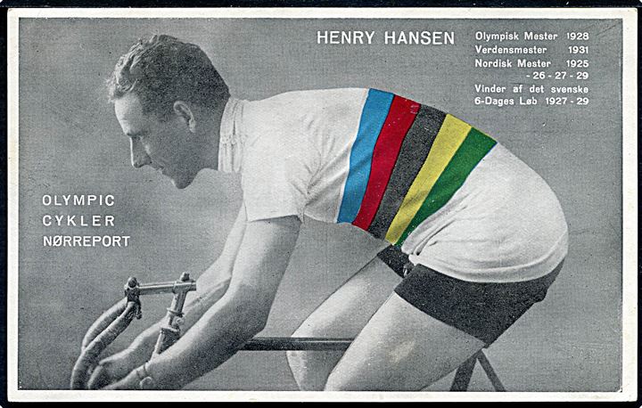 Sport. Cykling. Henry Hansen, olympisk mester 1928 og verdensmester 1931. Reklamekort u/no. Kvalitet 7