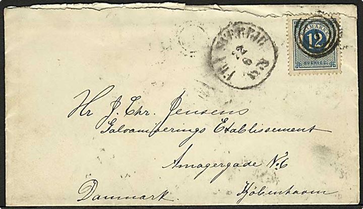 12 öre Ringtype på skibsbrev annulleret med nr.stempel 1 og sidestemplet antiqua Fra Sverige d. 22.6.1873 til København, Danmark.
