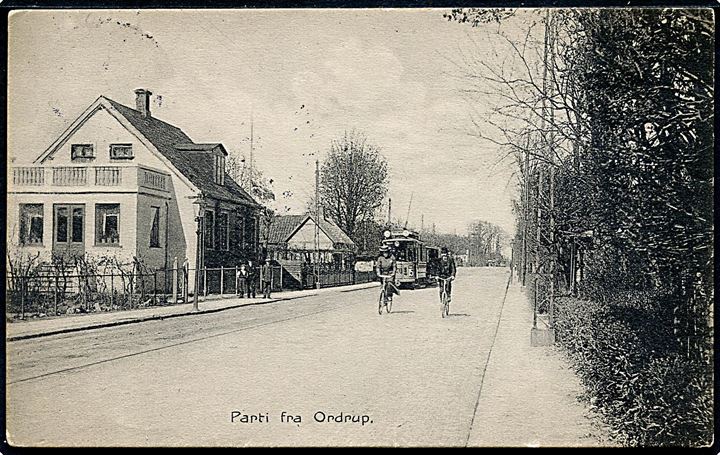 Ordrup, parti med sporvogn linie 15. Stenders no. 19238. Kvalitet 7