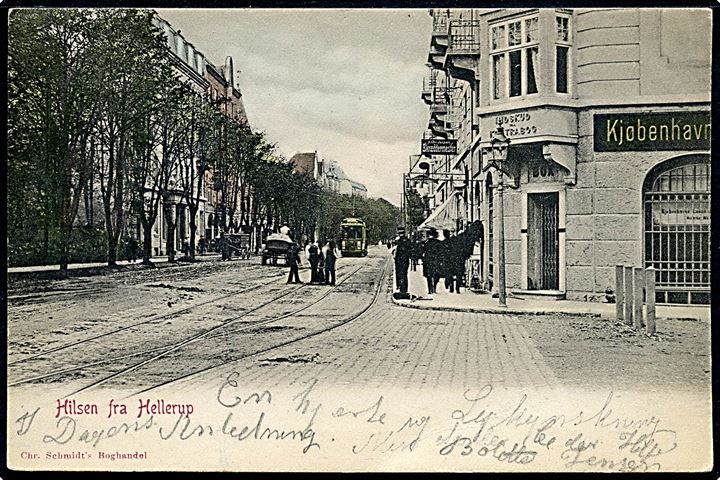 Hellerup, Strandvejen med bank og Sporvogn linie 4 i baggrunden. Chr. Schmidt u/no. Kvalitet 8
