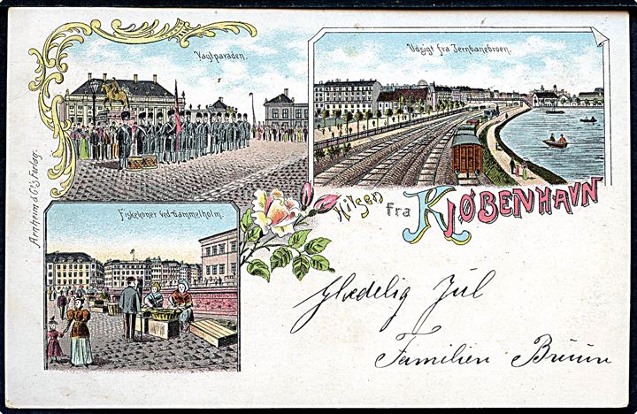 Amalienborg, Gl. Strand og udsigt fra Jernbanebroen. Arnheim & Co. u/no. Kvalitet 8