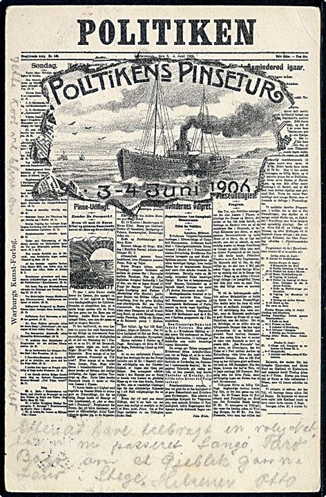 Politikens Pinsetur 1906. Reklamekort for sejlads i de danske farvande 3.-4.juni 1906. Warburg u/no. Kvalitet 7