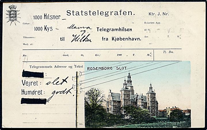 Rosenborg Slot, “Telegram”-Hilsen med prospekt. A. Vincent no. 4073. Kvalitet 7