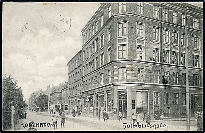 Holmbladsgade hj. Aalandsgade med L. Mertz’s Kaffehandel. Dansk Industri no. 69. Kvalitet 8