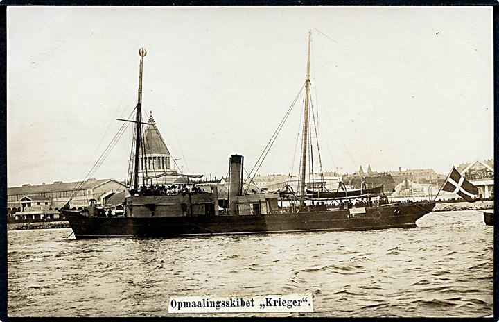 Dansk Marine. Opmaalingsskibet “Krieger” i Aarhus under Landsudstilingen 1909. Fotokort u/no. Kvalitet 7