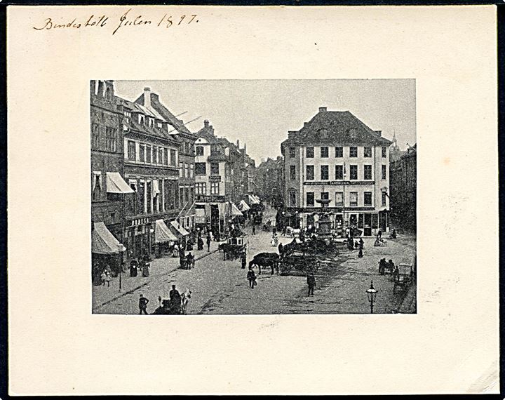 Amagertorv med Storkespringvandet. Kartonkort dateret julen 1897. U/no. Kvalitet 8