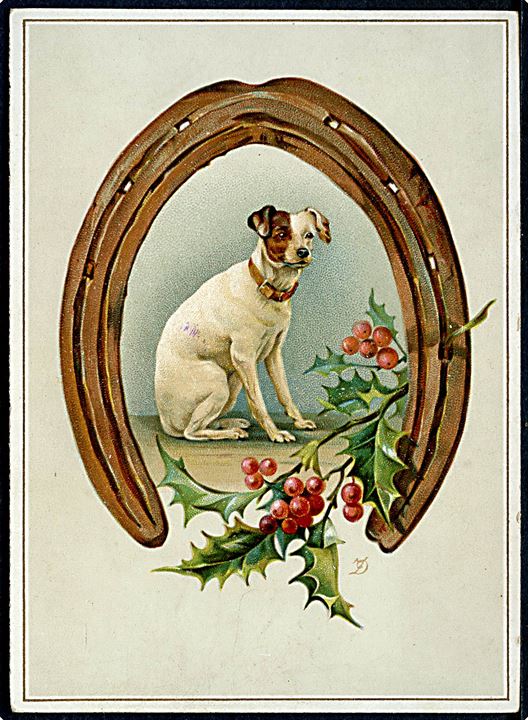 Dyr. Hund i Hestesko. Kartonkort dateret 1885. U/no. Kvalitet 7