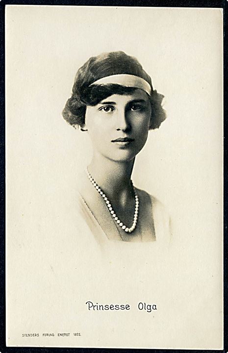 Prinsesse Olga, kortvarigt forlovet med kronprins Frederik i 1922. Stenders no. 1855. Kvalitet 9