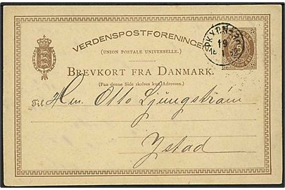 6 øre helsagsbrevkort annulleret med svensk bureaustempel PKXP. No. 30 d. 19.1.1882 til Ystad, Sverige.