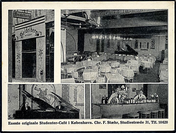 Studiestræde 31, Cafe Heidelberg. Eneste original Studenter-Cafe. Handelstrykkeriet no. 51157. Kvalitet 7