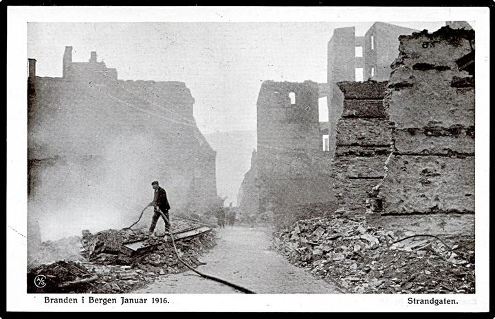 Bergen, Strandgaten efter branden jan. 1916. Mittet & Co. no. 50. Kvalitet 9