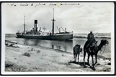 Dampskib i Suezkanalen. Frankeret med Hollandsk 7½ c. og annulleret med skibsstempel Postagent Rotterdam-Batavia d. 2.10.1929.