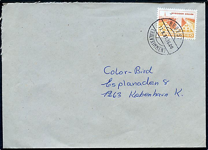 1,60 kr. Nyboder på brev annulleret med parentes stempel Brovst (Halvrimmen) d. 17.8.1981 til København.