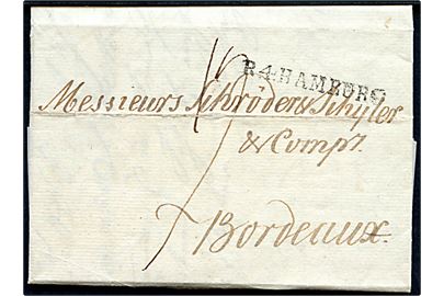 1804. Portobrev med indhold dateret i Hamburg d. 28.9.1804 med liniestempel R.4.HAMBURG til Bordeaux, Frankrig.
