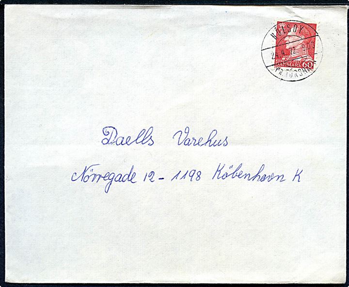 60 øre Fr. IX på brev annulleret med pr.-stempel Nólsoy pr. Tórshavn d. 24.4.1972 til København.