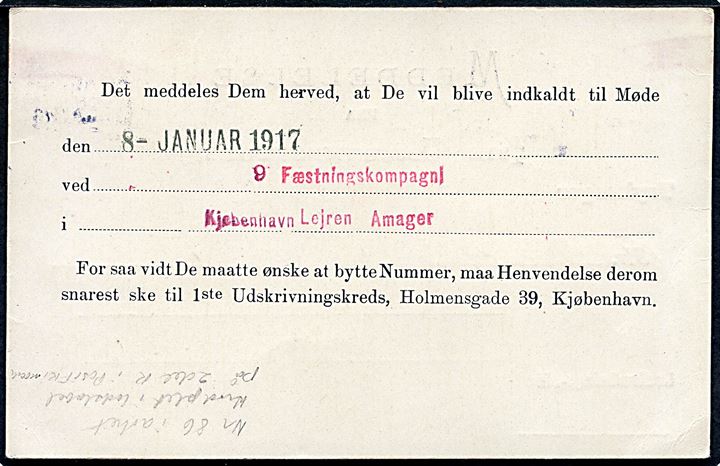 2 øre Bølgelinie single på Meddelelse fra 1ste Udskrivningskreds sendt som lokal tryksag i Kjøbenhavn d. 21.12.1916.