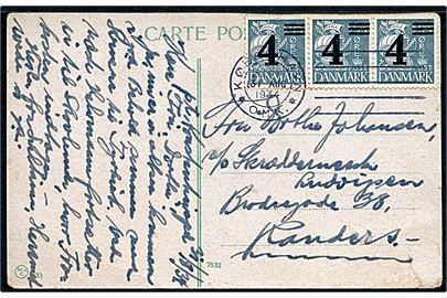 4/25 øre Provisorium (3) på brevkort annulleret med forsøgsmaskinstempel København * OMK. * d. 31.8.1934 til Randers.