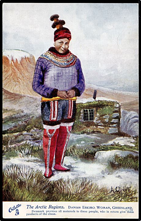 Albert Operti: Tegnet kort af Eskimo. Tuck The Arctic Regions no. 7339. 