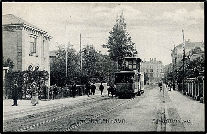 Købh. Alhambravej med sporvogn, vogn no. 245. Stenders no. 10813.