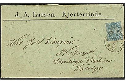 20 øre Våben på brev annulleret med lapidar Kjerteminde d. 18.6.1892 til Landsryd, Sverige.