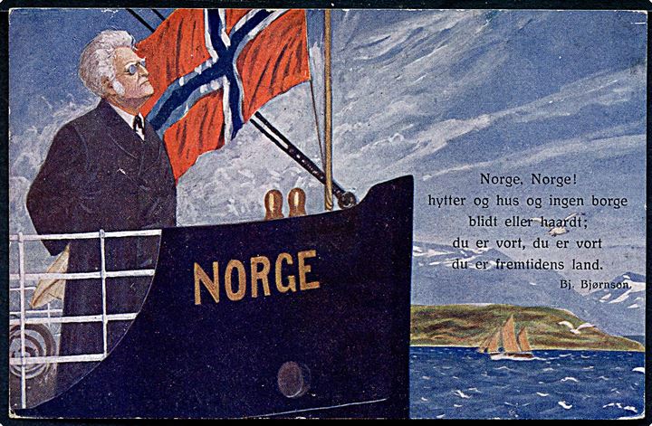 Norge og forfatteren Bjørnstjerne Bjørnson. Patriotisk postkort Mittet & Co. no. 33.