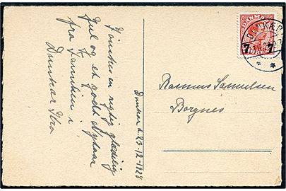 7/20 øre provisorium på lokalt brevkort annulleret med brotype IIb Dunkær d. 23.12.1928.