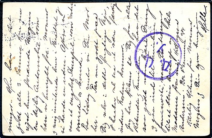 5 øre Chr. X helsagsbrevkort opfrankeret med 5 øre Chr. X fra Aarhus d. 22.10.1914 til Ros, Gouv. Grodno, Rusland. Russisk censur på bagsiden.