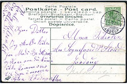 5 øre Chr. X på brevkort annulleret med bureaustempel Fredericia - Vamdrup T.943 d. 29.5.1915 til Jordrup pr. Kolding.
