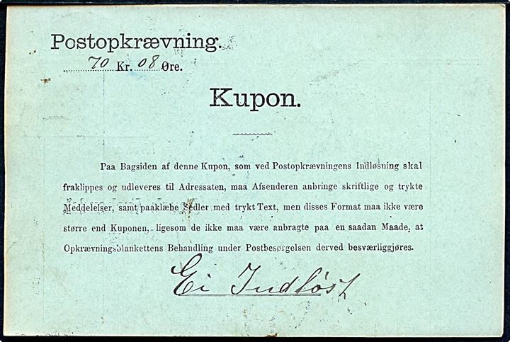 15 øre Våben og 20 øre Chr. IX på retur Postopkrævning fra Kolding d. 18.1.1906 til Sjølund pr. Kolding.