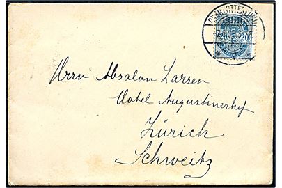 20 øre Våben på brev fra Charlottenlund d. 7.6.1903 til Zürich, Schweiz.