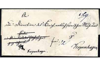 Ufrankeret pakkefølgebrev med antiqua Hamburg  Kon.Dan.O.P.A. d. 10.7.1863 via Kjøbenhavn O.P.E. d. 11.7.1863 til Naturhistorisk Museum i København. Flere påtegninger. 