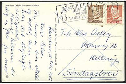 20 øre og 30 øre Fr. IX på søndagsbrevkort fra Randers d. 21.5.1953 til Hellerup.
