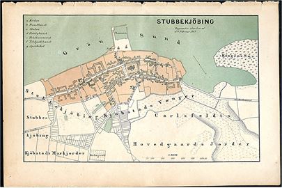 Stubbekøbing. Flerfarve bykort 14x22 cm fra Trap Danmark 2. udg. (1872-1879).
