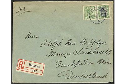 5 øre og 30 øre Chr. X på anbefalet brev fra Randers d. 15.5.1919 til Frankfurt, Tyskland.