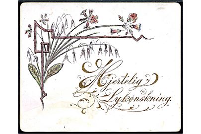 Kartonkort med Lykønskning. Daterer 1890. 